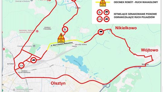 Kierowcy muszą się liczyć z utrudnieniami na ul. Marii Zientary-Malewskiej w Olsztynie.