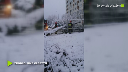 Skutki pierwszego ataku zimy w Olsztynie