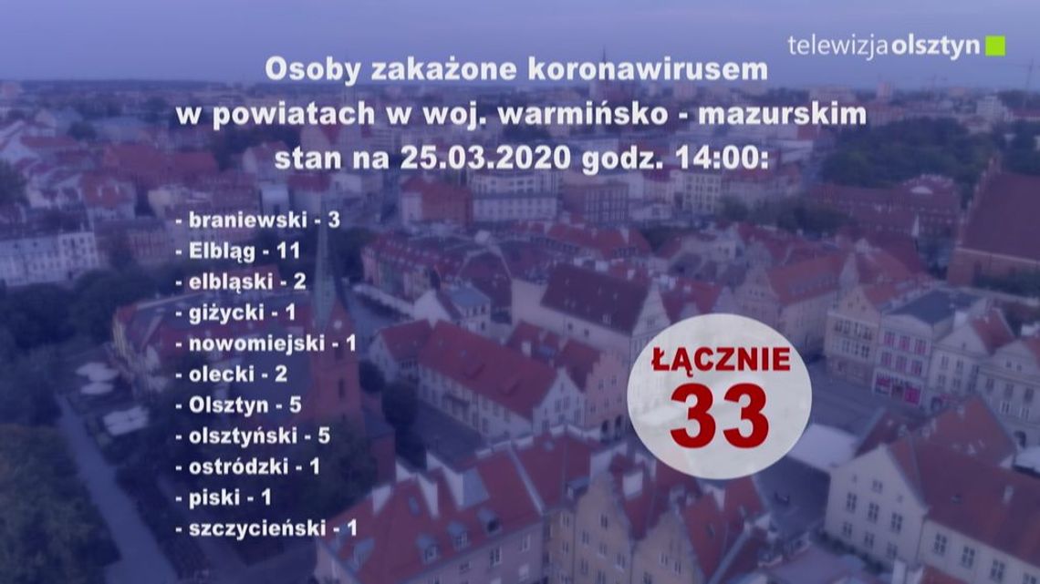 Liczba osób zakażonych w województwie warmińsko- mazurskim na dzień 25.03 godzina 14:00. 