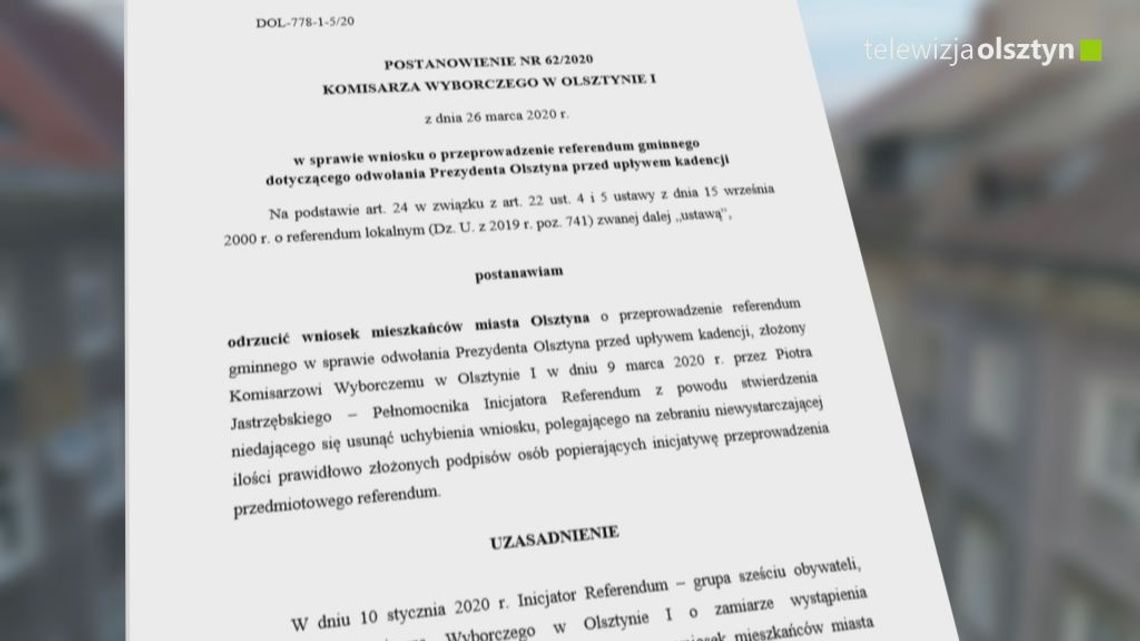 Referendum w sprawie odwołania prezydenta Olsztyna nie odbędzie się