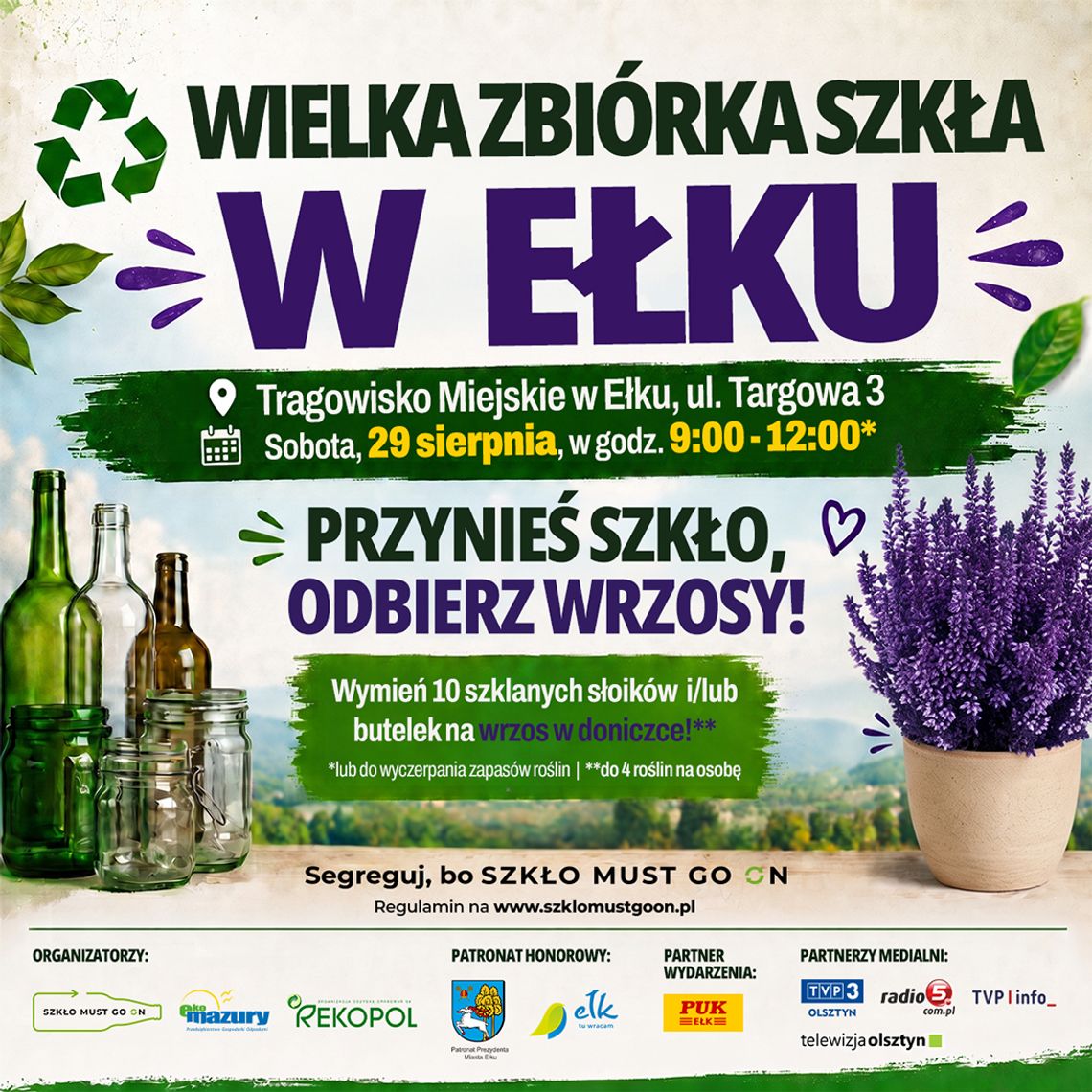 Słoiki i butelki zamienią na wrzosy. Wielka Zbiórka Szkła ponownie w Ełku Słoiki i butelki zamienią na wrzosy. Wielka Zbiórka Szkła ponownie w Ełku